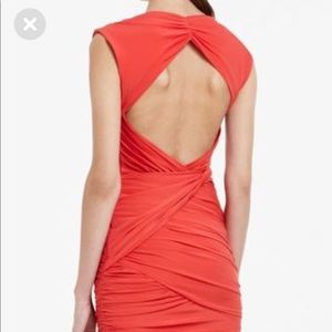 BCBG MAX AZRIA Coral Ruched Backless Dress